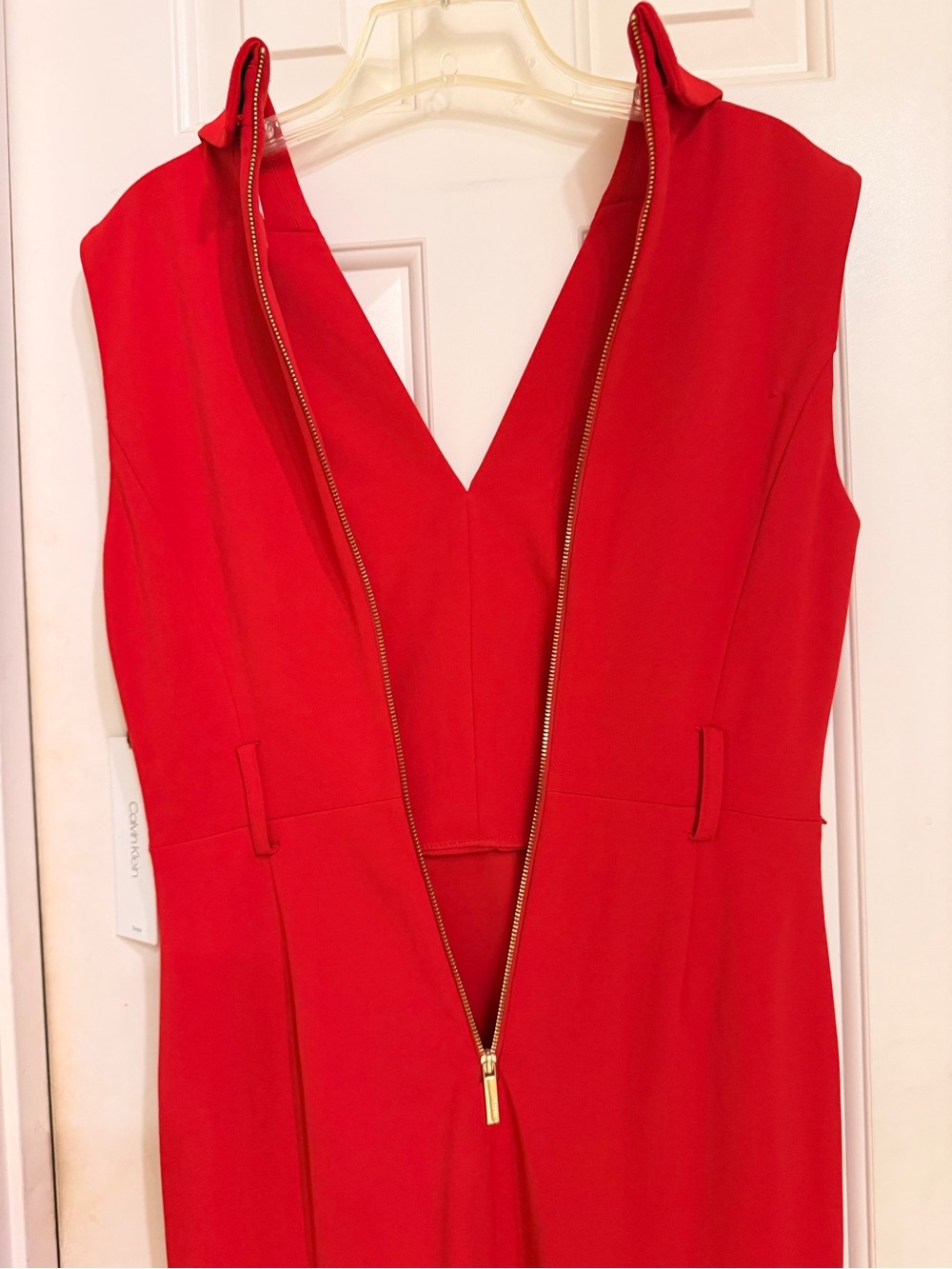 Calvin Klein Sleeveless Red Tailored Sheath Dress, Collar, V-Neck, Lined, Sz 6 - Picture 10 of 14